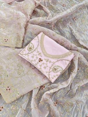 Light Pink Soft Satin Organza Embroidery Saree 5