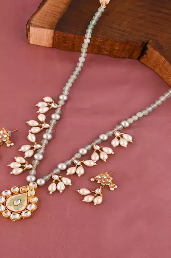 Pearl green quartz meena necklace set