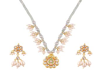 Pearl green quartz meena necklace set 3