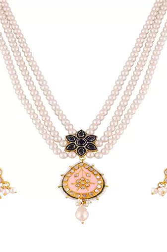 Pearl blue sapphire meena necklace set
