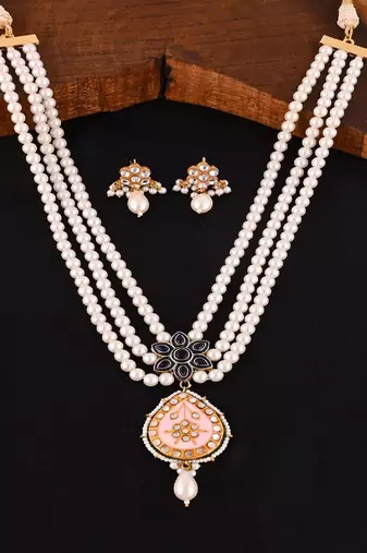 Pearl blue sapphire meena necklace set