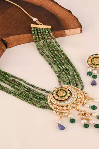pearl ruby zoisite meena necklace set