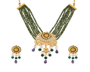 pearl ruby zoisite meena necklace set 3