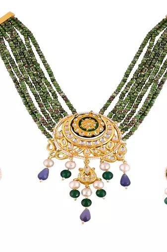 pearl ruby zoisite meena necklace set
