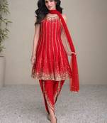 Red Embroidered & Sequins Work Silk Punjabi Salwar Suit