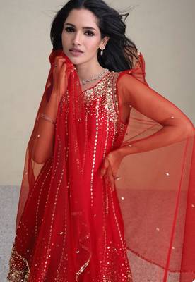 Red Embroidered & Sequins Work Silk Punjabi Salwar Suit 2