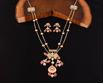 Pearl polki rose quartz meena necklace set 2