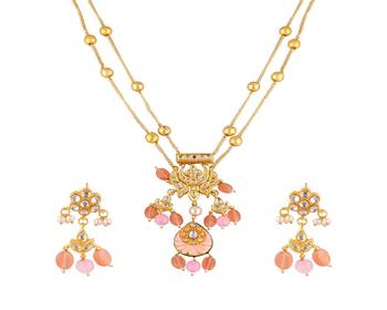 Pearl polki rose quartz meena necklace set 3