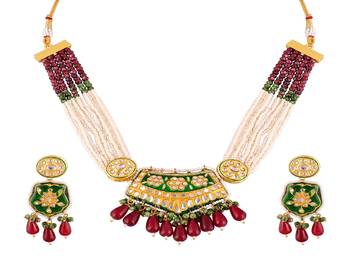Pearl zoisite rhodonite meena necklace set 3