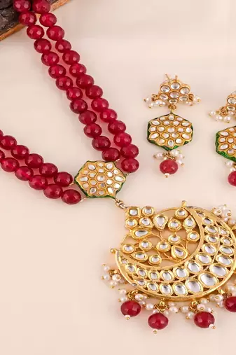 Pearl ruby quartz meena necklace set