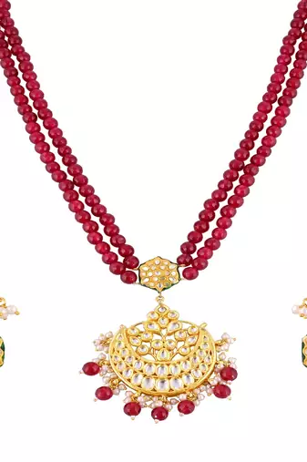 Pearl ruby quartz meena necklace set
