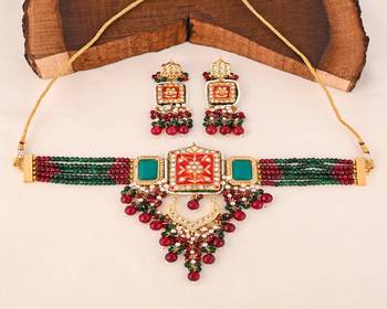 Ruby quartz green onyx meena necklace set 2
