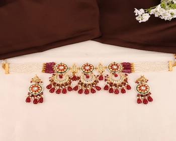 Pearl pink quartz meena necklace set 2