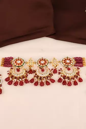 Pearl pink quartz meena necklace set