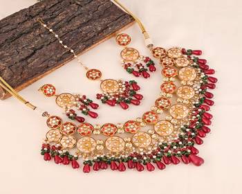 Pearl green onyx meena necklace set 2