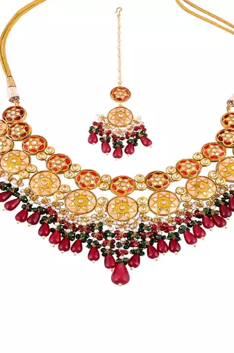 Pearl green onyx meena necklace set