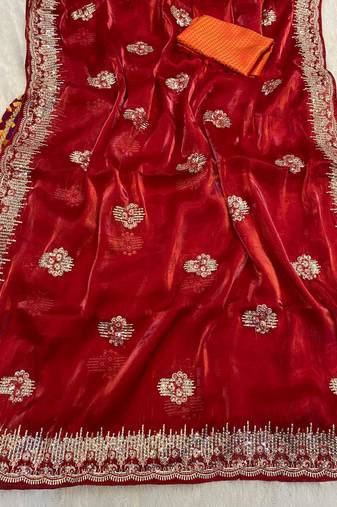 Red Shimmering Jimmy Choo Crystal Saree