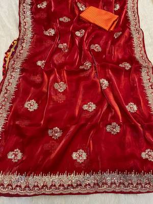 Red Shimmering Jimmy Choo Crystal Saree 1