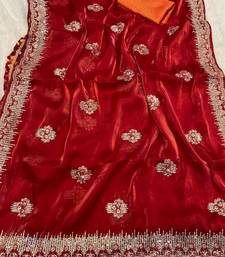Red Shimmering Jimmy Choo Crystal Saree