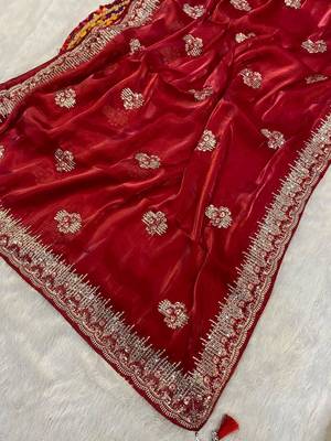 Red Shimmering Jimmy Choo Crystal Saree 2