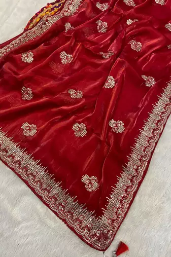 Red Shimmering Jimmy Choo Crystal Saree