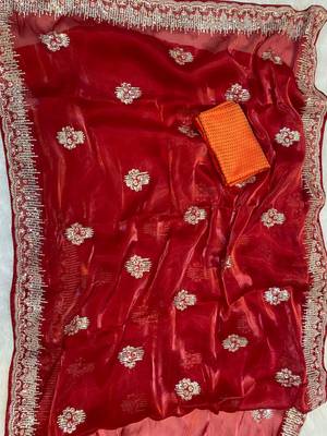 Red Shimmering Jimmy Choo Crystal Saree 3