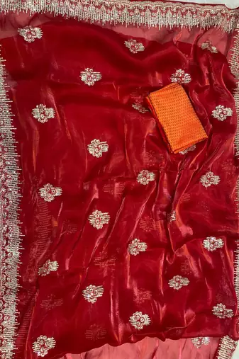 Red Shimmering Jimmy Choo Crystal Saree