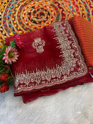 Red Shimmering Jimmy Choo Crystal Saree 4