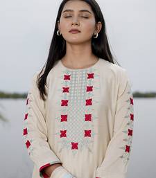Ivory cotton kurta set with embroidery