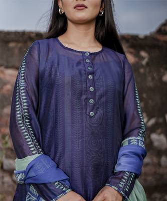 Navy blue plain cotton kurta set with inner 2