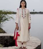 Ivory cotton kurta set with embroidery