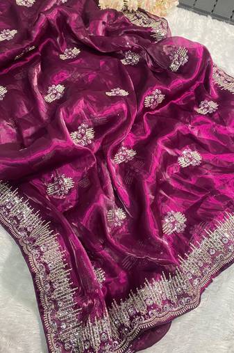 Dark Magenta Shimmering Jimmy Choo Crystal Saree