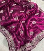 Dark Magenta Shimmering Jimmy Choo Crystal Saree