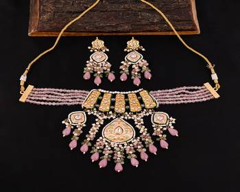 Pearl green-pink quartz meena necklace set 2