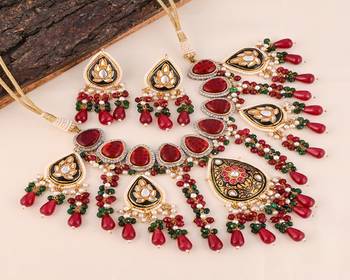Pearl green-red onyx meena necklace set 2