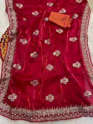 Cherry Pink Shimmering Jimmy Choo Crystal Saree 1