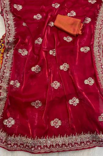 Cherry Pink Shimmering Jimmy Choo Crystal Saree