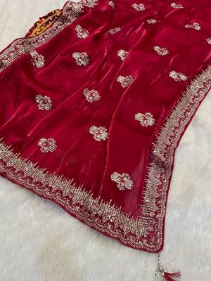 Cherry Pink Shimmering Jimmy Choo Crystal Saree 2