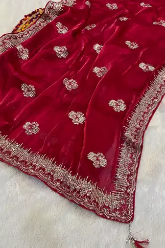 Cherry Pink Shimmering Jimmy Choo Crystal Saree