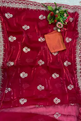 Cherry Pink Shimmering Jimmy Choo Crystal Saree