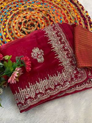 Cherry Pink Shimmering Jimmy Choo Crystal Saree 4