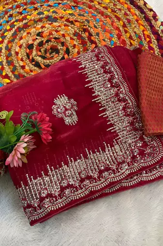 Cherry Pink Shimmering Jimmy Choo Crystal Saree