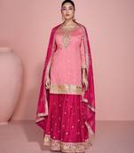 Pink color heavy embroidered sharara dress for graceful ceremonial looks