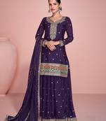 Purple color heavy embroidered Palazzo Suit