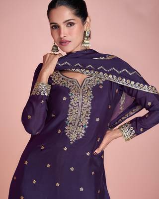 Purple color heavy embroidered Palazzo Suit 2