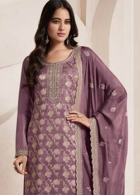 Onion Pink color jacquard embroidered Suit 2