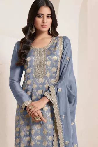 Grey color jacquard embroidered Suit