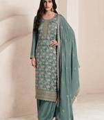 Green color jacquard embroidered Suit