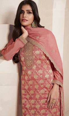 Orange color jacquard embroidered Kurta With Pant 2