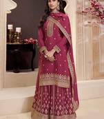 Maroon color chinon fabric beautiful heavy wedding wear sharara dress